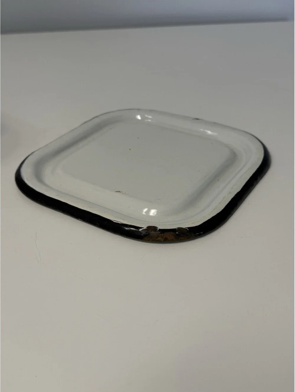 VTG Enamelware Refrigerator/Oven Safe Food Storage Box White/Black Rim 1920-1930